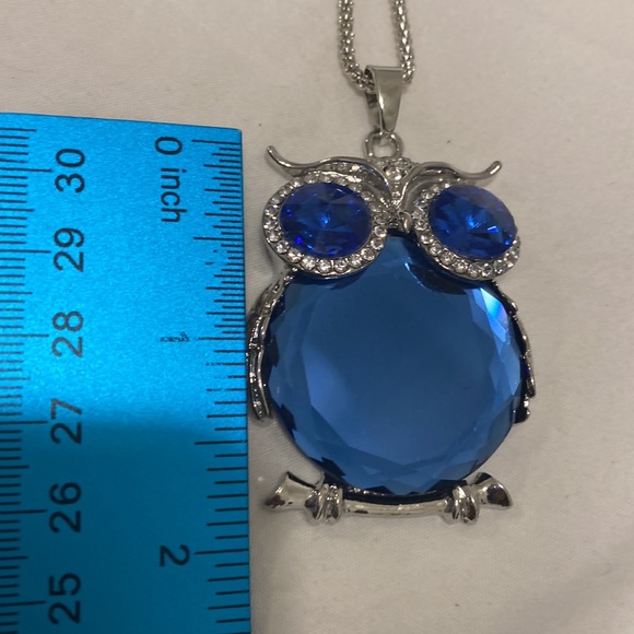 Owl necklace long chain pendant silver blue. New - Picture 6 of 6